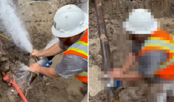 水道管工事の見事な手際に見とれちゃう！水道管から噴き出す高圧の水をわずか1分で止める職人技がスゴすぎる！！【アメリカ・動画】
