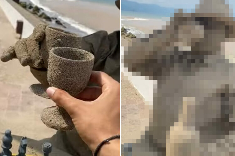 砂のグラスで乾杯！その相手はなんと・・全身砂に覆われた砂人間『Mr.サンドマン』？！？！？！【海外・動画】