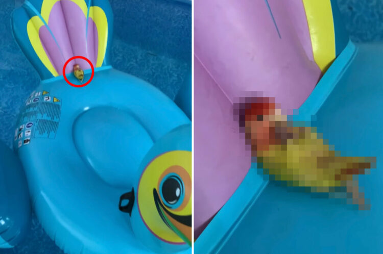 プールに浮かぶ鳥型の浮き輪に乗るインコ。リラックスしきったその格好・・、もしかして前世は人間だった？？
