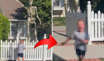 前庭にとんでもなく大きなハロウィンの飾り付けが!ところがおやつが食べたくて走る男の子の目には入ってこなかったらしく・・【アメリカ・動画】