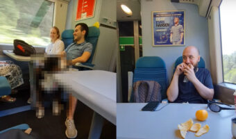 電車に乗って食事をしていたら、熱い視線を感じてサンドウィッチが食べにくい雰囲気に・・。その視線の主とは！！【海外・動画】