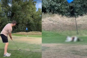 ゴルフをしていたらカップのすぐそばには『ある動物』の姿が！！どうやらゴルフを楽しみたいので、ボールが転がってくるのを待っていたみたいです