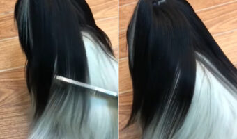 インナーカラーにしては、ホワイトの割合が多いと思ったら・・。とぅるんとぅるんのその髪を櫛でといてもらっているこの子の正体にビックリ!!