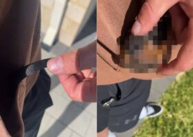 パーカーのマフポケットから紐が飛び出ている？！その正体にビックリするけど・・微笑ましい【海外・動画】