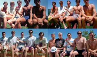 高校の頃から5年ごとに同じ構図で写真を撮る5人。その期間なんと40年!歳を重ねても5人の伝統と友情は変わりません