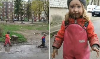 泥んこの水たまりを駆け回る幼い子供たち。ところが、女の子に悲劇が!すっかり泣き顔になってしまいました【海外・動画】