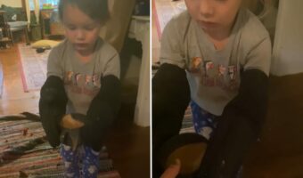 ミトンと付けてコーヒーを運ぶ女の子。ママが電子レンジで温めっぱなしにしていたのを持ってきてくれていたのです!!【アメリカ・動画】