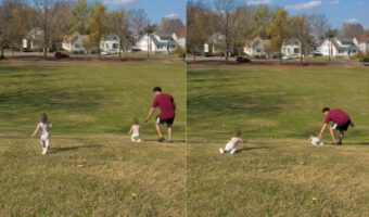 さすが双子ちゃん？坂を元気にトテトテ下っていたら・・、なんとほとんど同時にコテンと転んでしまいました！！【アメリカ・動画】