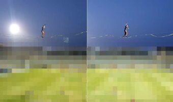 『ハイライン』という綱渡りにも似た新スポーツに挑戦する男性。その場所にビックリ!足元はなんと・・!!