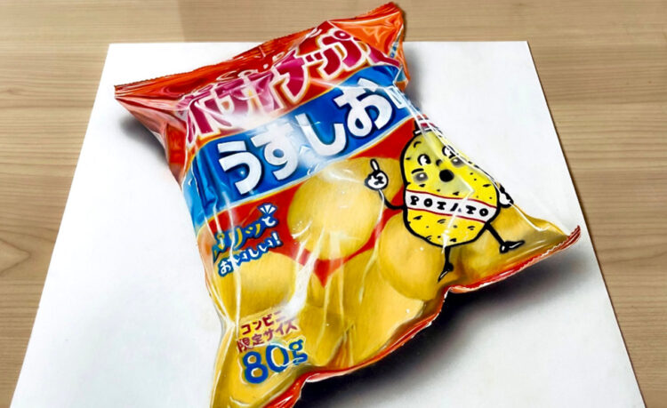 これは紙の上に置かれたポテチ？それとも描かれた絵のポテチ？動画で確認しても脳がバグる