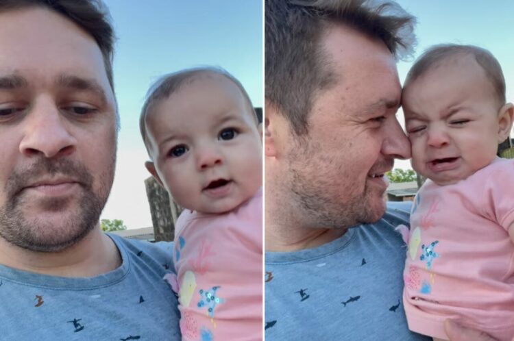 パパに抱っこされてご機嫌そうだったのに・・。赤ちゃんが突然ポロポロ涙を流し始めた理由とは？？【海外・動画】