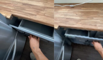 これは見事な匠の技!引き出しと冷蔵庫が干渉してしまっているところ、ある方法で解決しています!!【アメリカ・動画】