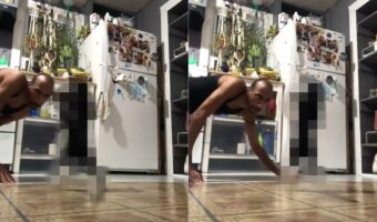 愛猫と一緒にフレームインしてきた男性。その愛猫の姿にビックリ!!