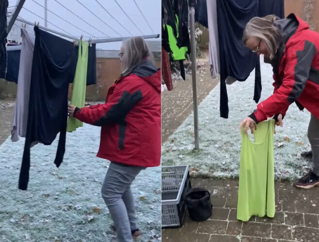 突然の寒波に洗濯物を取り込み損ねた！その結果、洗濯物が・・なんだか大変なことになっていたぞ！！【海外・動画】