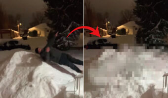 積雪の後雪の中にダイブしてみたところ、サラサラ雪の新雪だったため・・!!【アメリカ・動画】