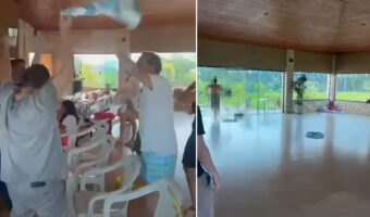 テンションが上りすぎた！？室内をダッシュで駆け抜け、外に出ようとした男性ですが・・、ガラス張りのドアは閉じたままだったんです！！