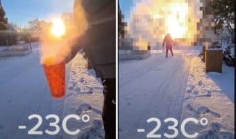 大爆発した！？マイナス23℃の世界で太陽を背景に熱湯を撒いたら・・とんでもない光景が撮影できました！！