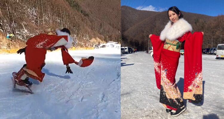 最高の成人式！新成人のゲレンデでの振袖滑走が最高にカッコいい！