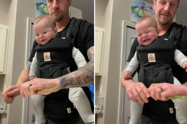 ニコニコと笑顔を見せてくれる赤ちゃん。パパがアスパラガスをポキッと折るたびに笑い声が響きます！！【アメリカ・動画】