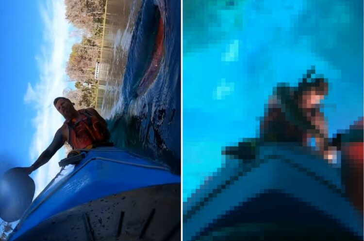 晴天のもとカヤックに乗る男性。わざとカヤックを転覆させた！？と思ったら・・、とてもステキな光景を見せてくれました！！