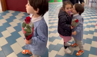 幼い紳士の微笑ましい振る舞いにキュン!男の子は女の子に真紅のバラと・・キスをプレゼント!!【海外・動画】