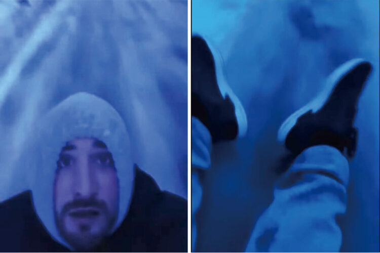 雪道を移動する仕事終わりの男性。てっきり乗り物から撮影しているのかと思ったら・・、まさかの移動方法にビックリ！！【海外・動画】