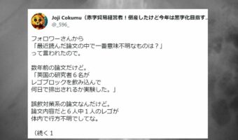 ぶっ飛んでいる論文が話題に！英国の研究者6人が「レゴブロックを飲んで何日で排出されるか？」を実験。しかし、1人のレゴが体内で行方不明に！？