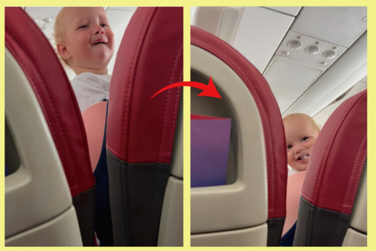 飛行機で赤ちゃんがぐずり始めちゃった！そんな状況を、後ろの席からとっさの機転で解決！！かわいいニッコリ笑顔を見せてくれました
