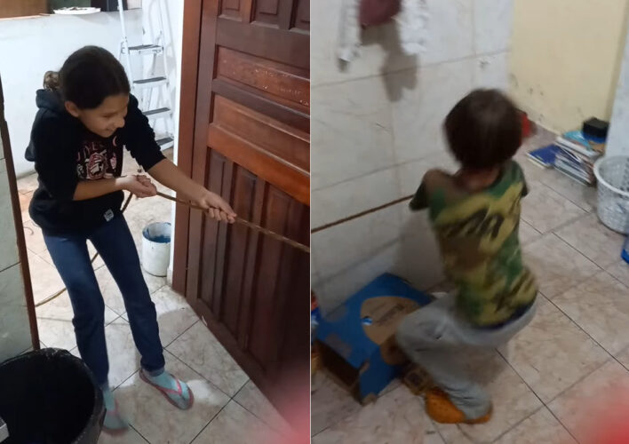 ロープを一生懸命引っ張る子供たち。このロープの先にいたのは・・、どうやら綱引きをしていたみたいです！！