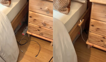 充電ケーブルが床にだらしなく落ちていたのが気になる・・。そこでベッドにも調和するいい感じのケーブルホルダーをDIYしちゃいました！！