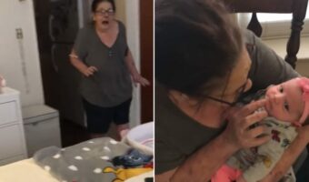 赤ちゃんと対面して大喜びするおばあちゃん。ようやく会えた孫をだっこできて幸せそうです【アメリカ・動画】