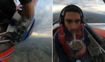 アクロバット飛行中のパイロット。ダイナミックな技もさることながら、その機内ではさらに驚くことが行われていました!!