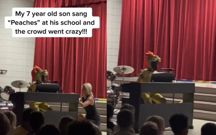 映画マリオが世界にどれほど影響を与えたかよく分かる！7歳の男の子が学校でクッパの「Peaches」を披露したら