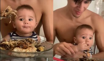 パパのごはんが気になって仕方がない赤ちゃん。パパが目をそらした隙に、とんでもなく大胆な行動に出ました!!【海外・動画】