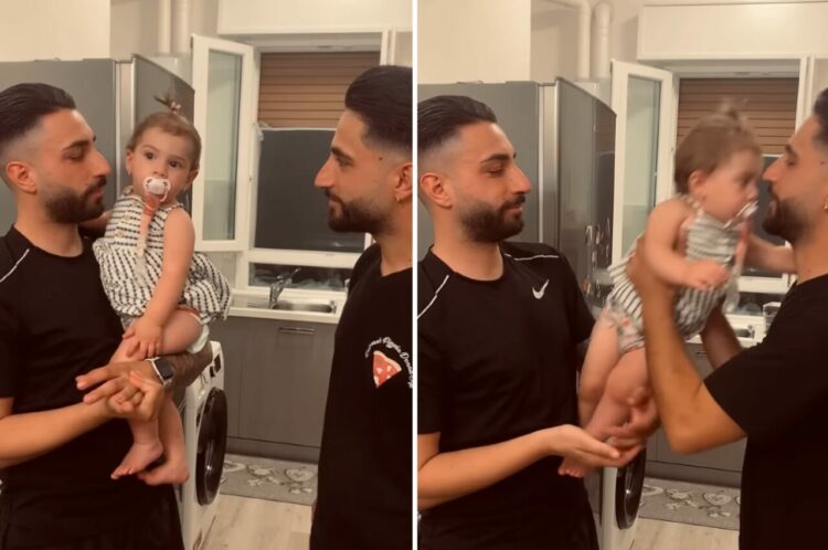 赤ちゃんもさすがに困惑？？パパと双子のおじさんから交互に「おいで」と手を広げられたら・・【海外・動画】