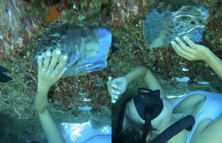 海底の岩の裏に潜る映像！海底にあった不思議な光景の映像に心奪われる