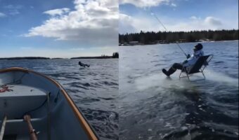 一体どうやって!?湖上に椅子を置き座りながら釣りをする驚きの光景【海外・動画】