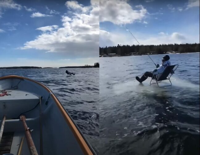 一体どうやって！？湖上に椅子を置き座りながら釣りをする驚きの光景【海外・動画】