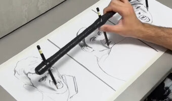 3本の鉛筆を同時に操りイラストを描く男性。出来上がったのは、なんとビックリ!全て異なる似顔絵でした!!【海外・動画】