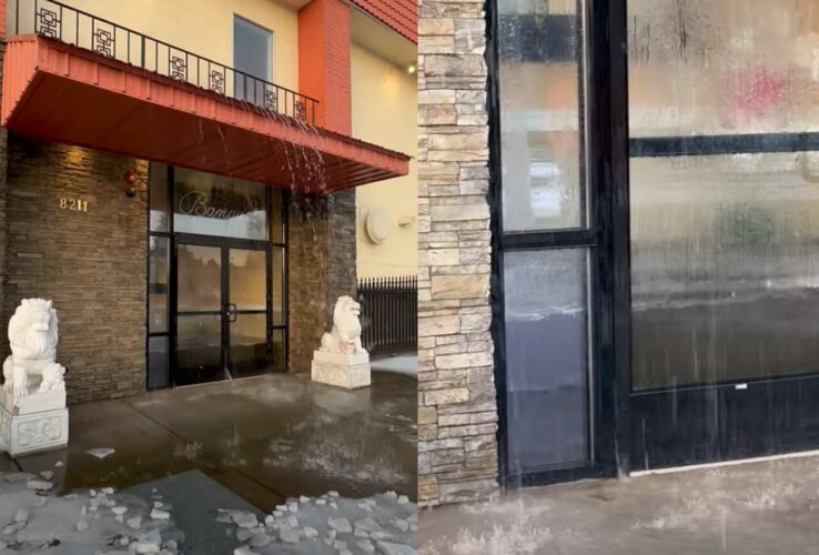 いったいこのレストランで何が・・。建物から水があふれて、店内がプールのようになっている！？！？【アメリカ・動画】