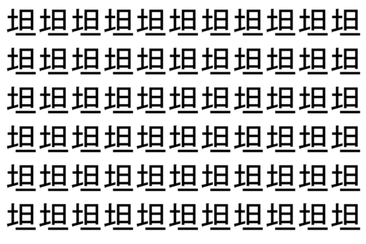 【脳トレ】「坦」の中に紛れて1つ違う文字がある！？あなたは何秒で探し出せるかな？？【違う文字を探せ！】