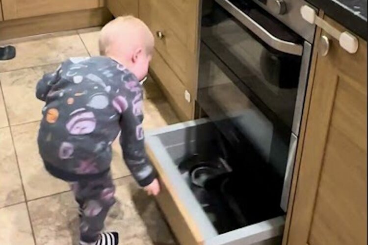 お手伝いをする幼い男の子。洗い物を渡してもらうと引き出しのチャイルドロックを外して・・って、あれ？？【海外・動画】