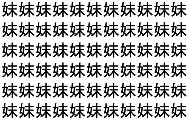 【脳トレ】「妺」の中に紛れて1つ違う文字がある！？あなたは何秒で探し出せるかな？？【違う文字を探せ！】