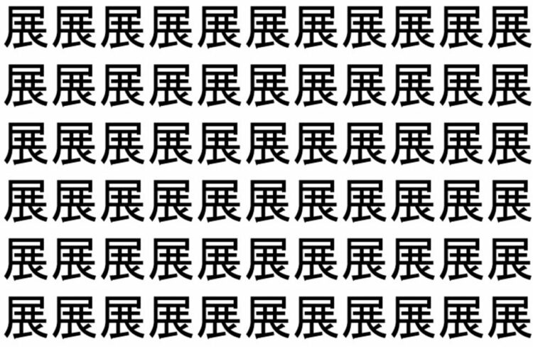 【脳トレ】「展」の中に紛れて1つ違う文字がある！？あなたは何秒で探し出せるかな？？【違う文字を探せ！】