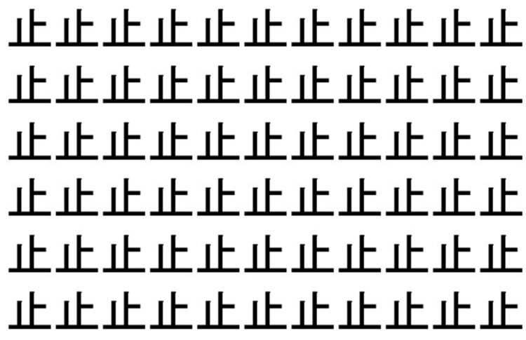 【脳トレ】「止」の中に紛れて1つ違う文字がある！？あなたは何秒で探し出せるかな？？【違う文字を探せ！】