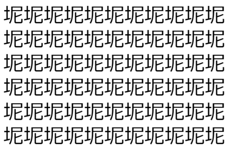 【脳トレ】「坭」の中に紛れて1つ違う文字がある！？あなたは何秒で探し出せるかな？？【違う文字を探せ！】