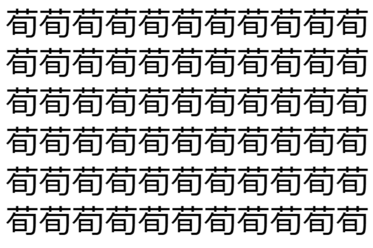 【脳トレ】「荀」の中に紛れて1つ違う文字がある！？あなたは何秒で探し出せるかな？？【違う文字を探せ！】
