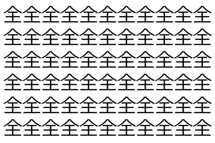 【脳トレ】「全」の中に紛れて1つ違う文字がある！？あなたは何秒で探し出せるかな？？【違う文字を探せ！】