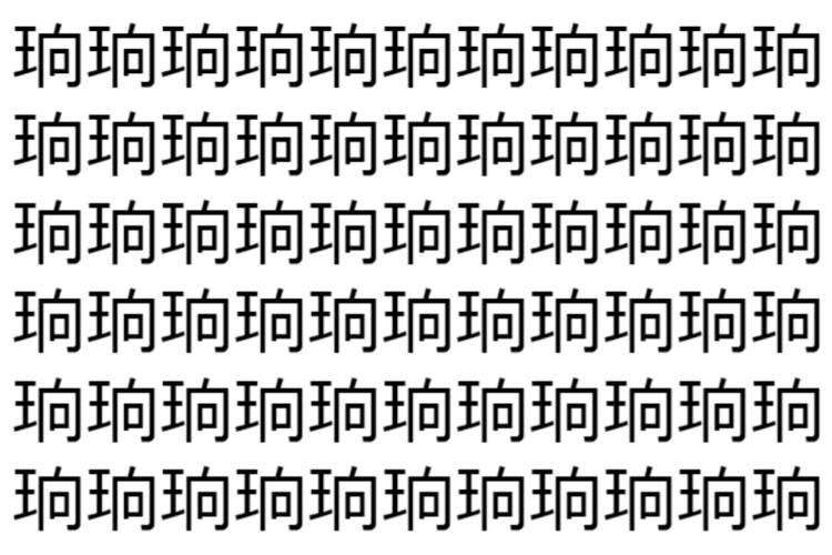 【脳トレ】「珦」の中に紛れて1つ違う文字がある！？あなたは何秒で探し出せるかな？？【違う文字を探せ！】