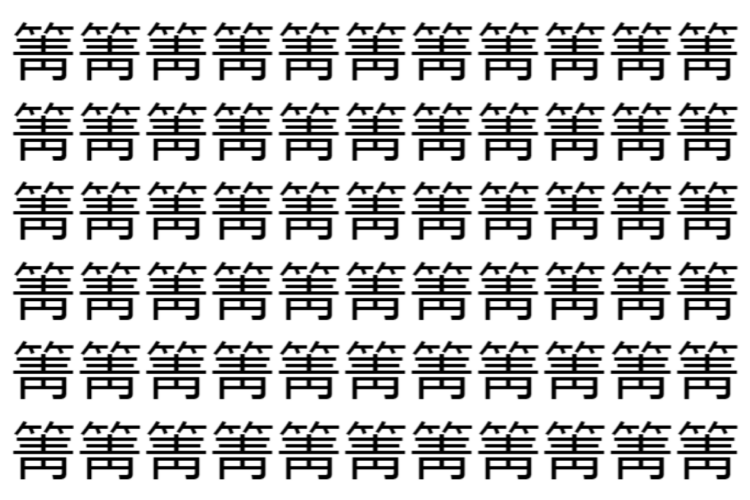 【脳トレ】「箐」の中に紛れて1つ違う文字がある！？あなたは何秒で探し出せるかな？？【違う文字を探せ！】